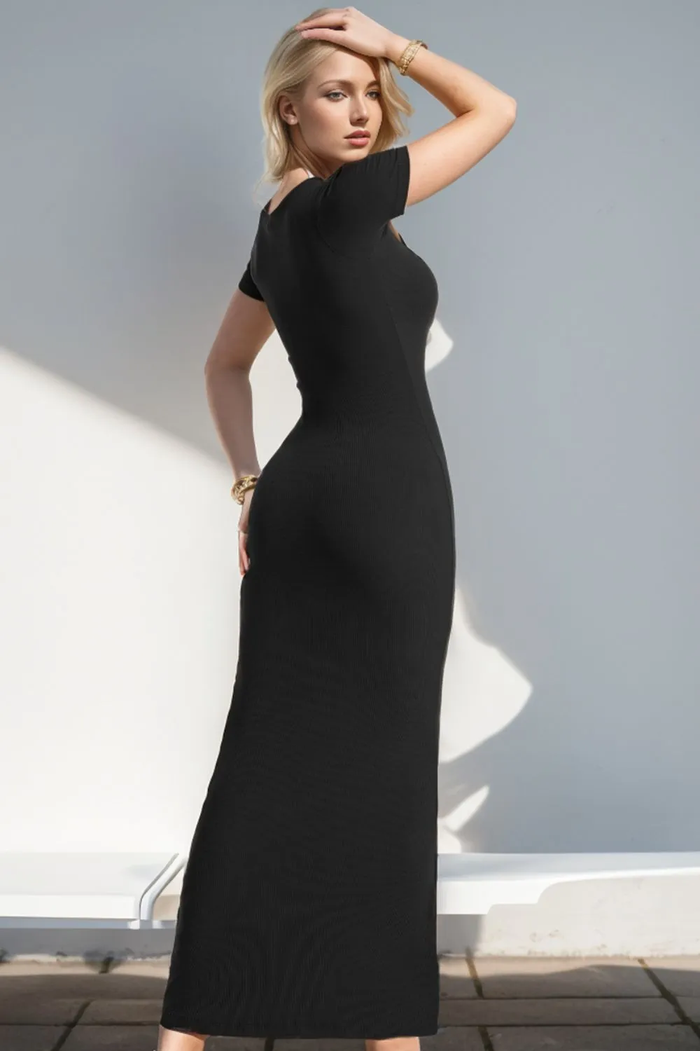 Basic Bae Built-In Shapewear Square Neck Short Sleeve Maxi Dress sold by Charming Charlie product image thumbnail 2