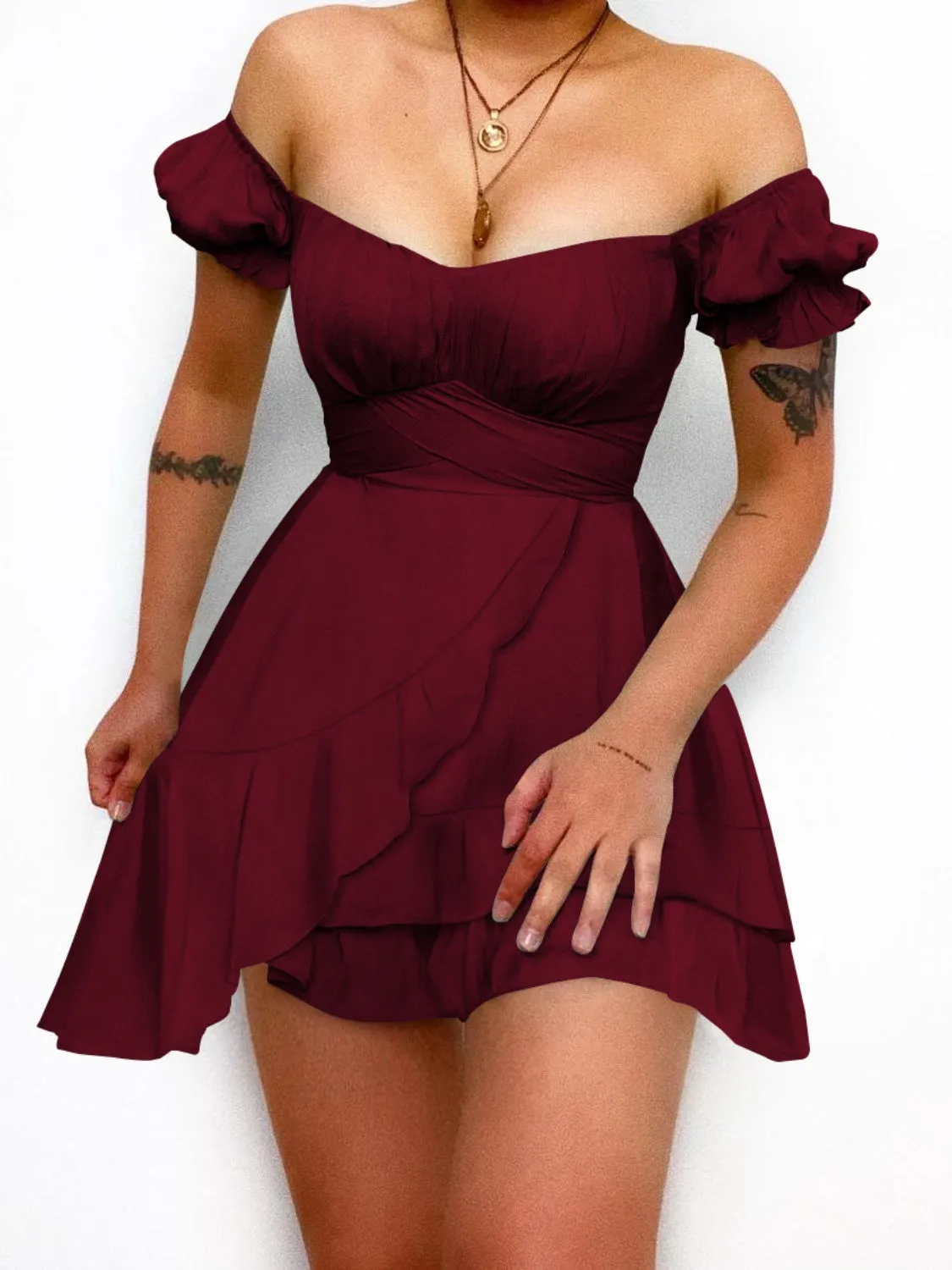 Tied Ruffled Short Sleeve Mini Dress sold by Charming Charlie product image thumbnail 5