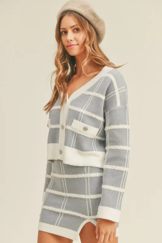 MABLE Plaid Button Down Sweater Cardigan and Mini Skirt Set sold by Charming Charlie