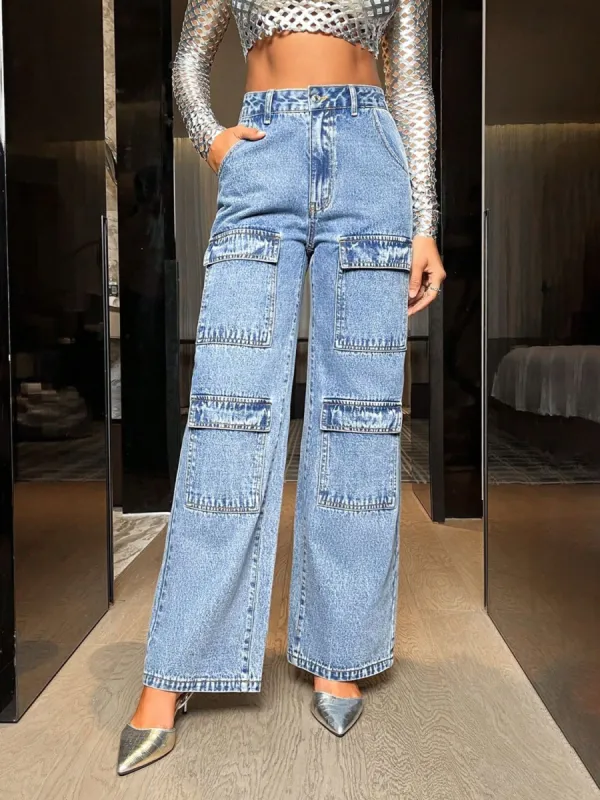 Wide Leg High Waist Jeans with Pockets sold by Charming Charlie