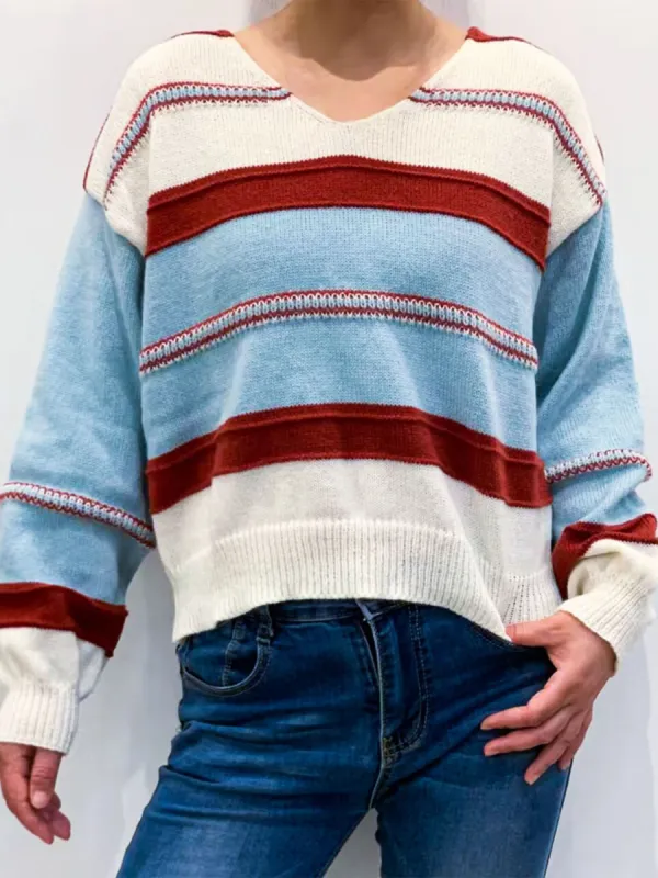 Contrast V-Neck Dropped Shoulder Sweater sold by Charming Charlie