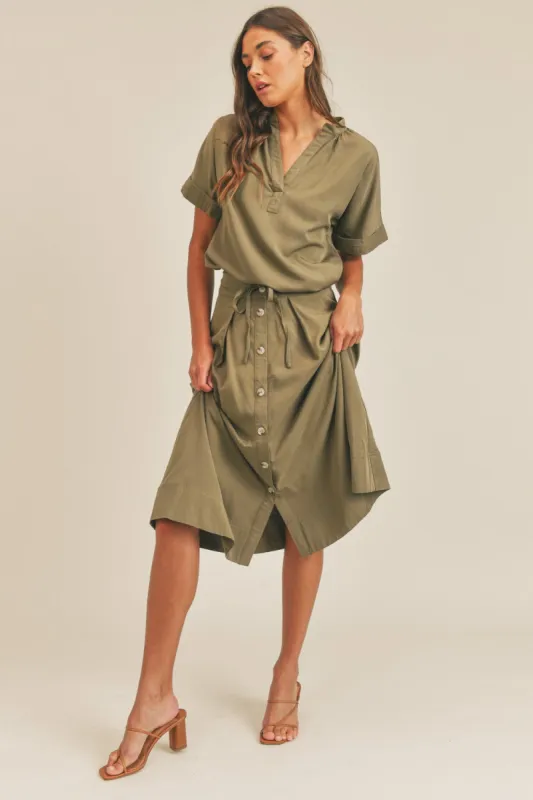 MABLE Short Sleeve Top and Button Down Midi Skirt Set sold by Charming Charlie