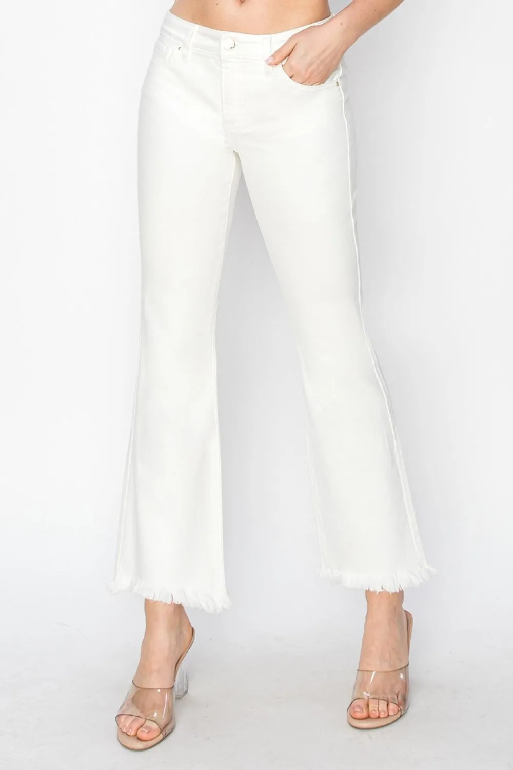 RISEN Full Size Tummy Control Crop Flare Step Hem Pants sold by Charming Charlie product image thumbnail 4