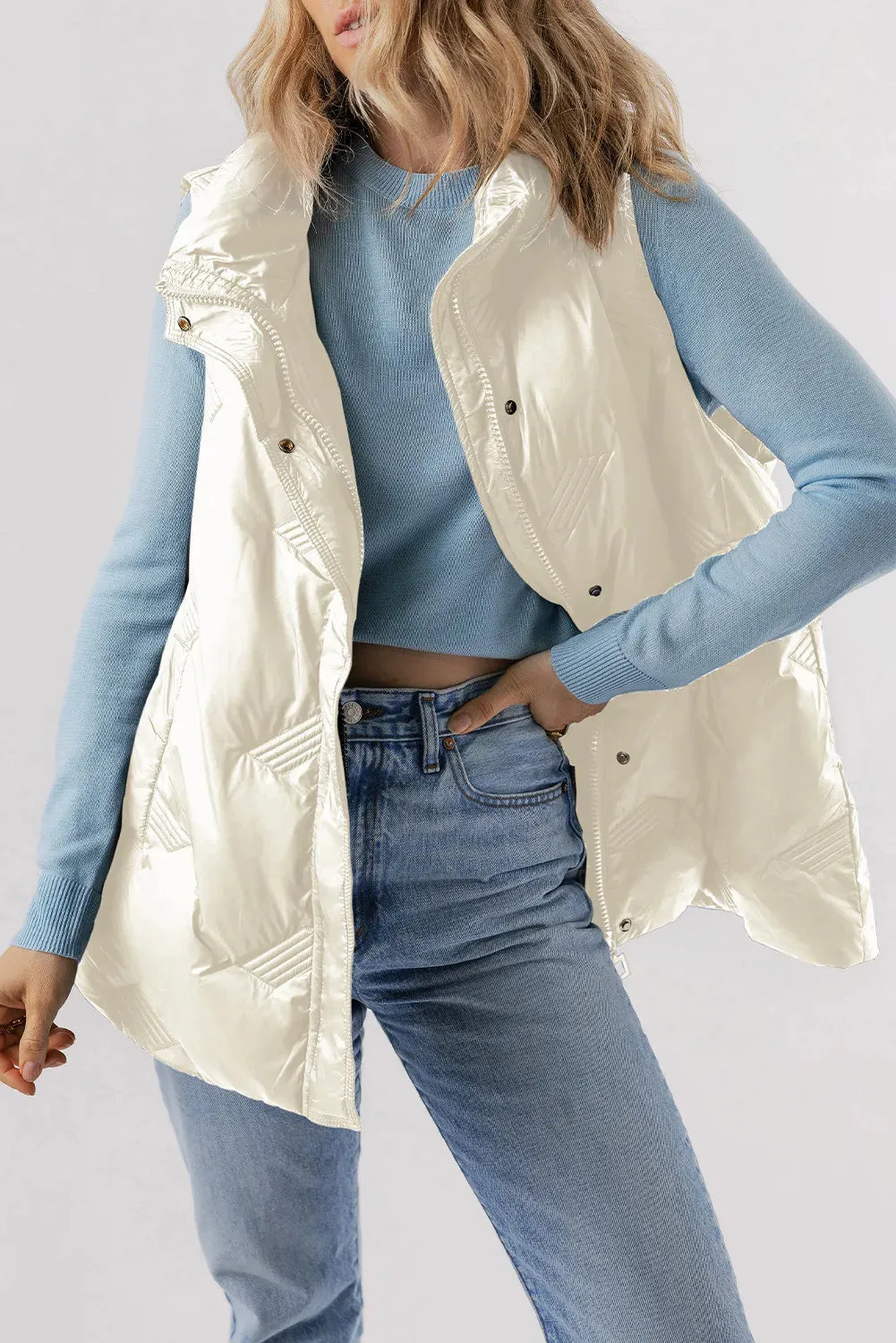 Pocketed Textured Zip Up Vest Coat sold by Charming Charlie product image thumbnail 2