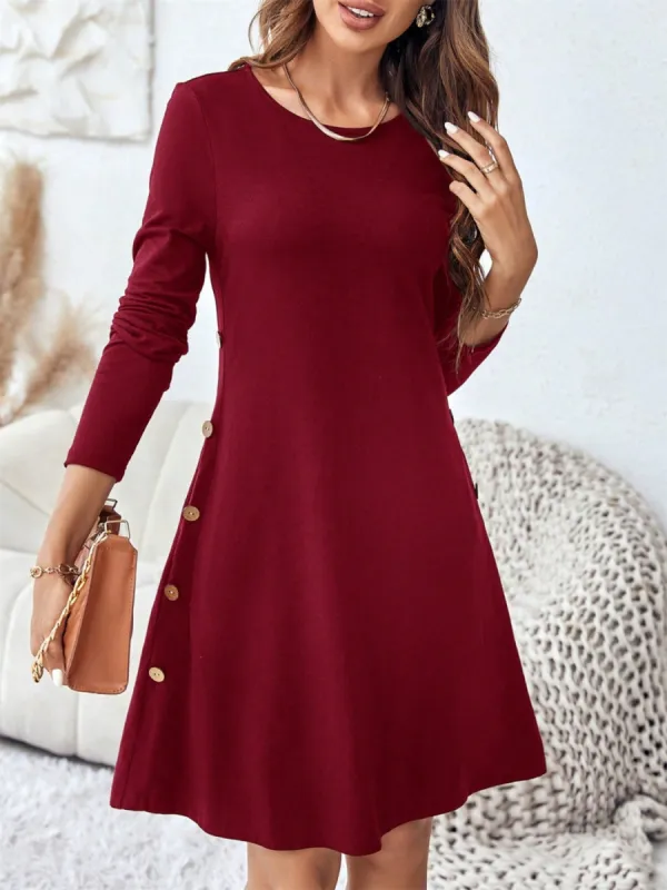 Round Neck Long Sleeve Mini Dress with Pockets sold by Charming Charlie