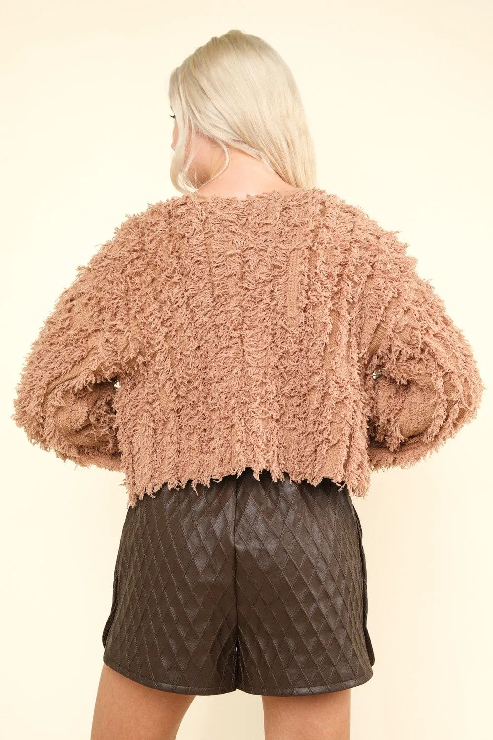 VERY J Shaggy Yarn Knit Zip Up Jacket sold by Charming Charlie product image thumbnail 2