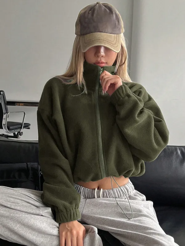 Honey Zip Up Long Sleeve Cropped Jacket sold by Charming Charlie