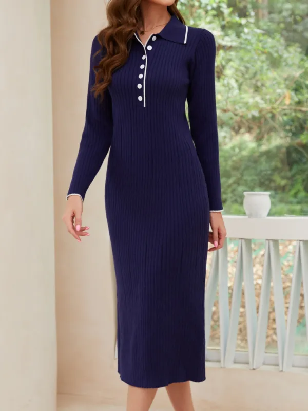 Quarter Button Long Sleeve Midi Dress sold by Charming Charlie