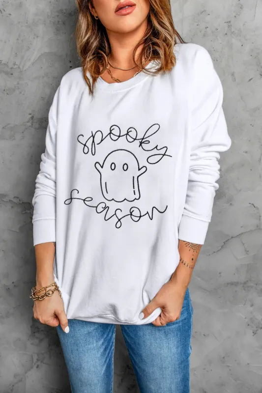 Ghost Graphic Long Sleeve Dropped Shoulder Sweatshirt sold by Charming Charlie