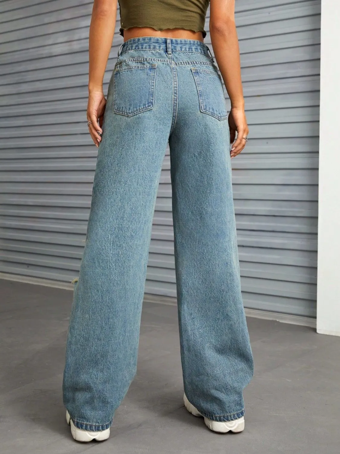 Distressed Wide Leg Jeans with Pockets sold by Charming Charlie product image thumbnail 2