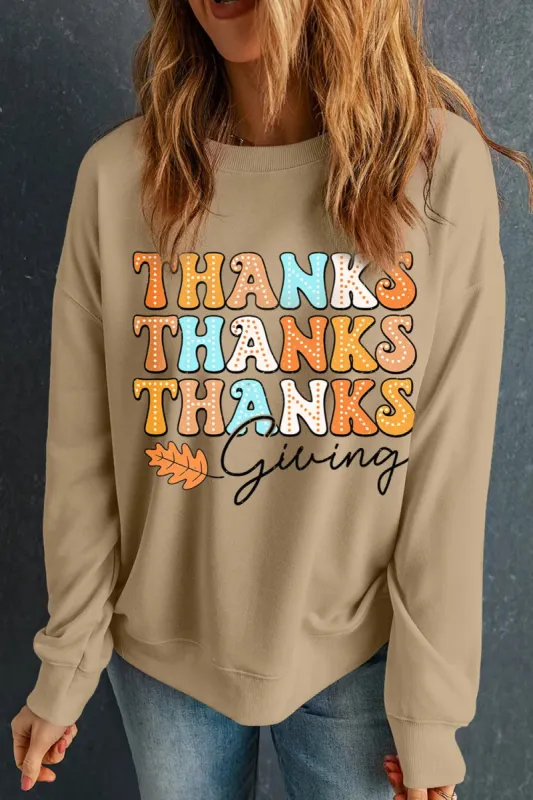 THANKSGIVING Round Neck Dropped Shoulder Sweatshirt sold by Charming Charlie