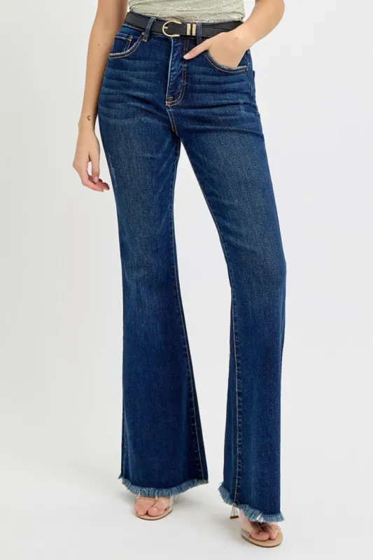 RISEN Tummy Control Frayed Hem Flare Jeans sold by Charming Charlie