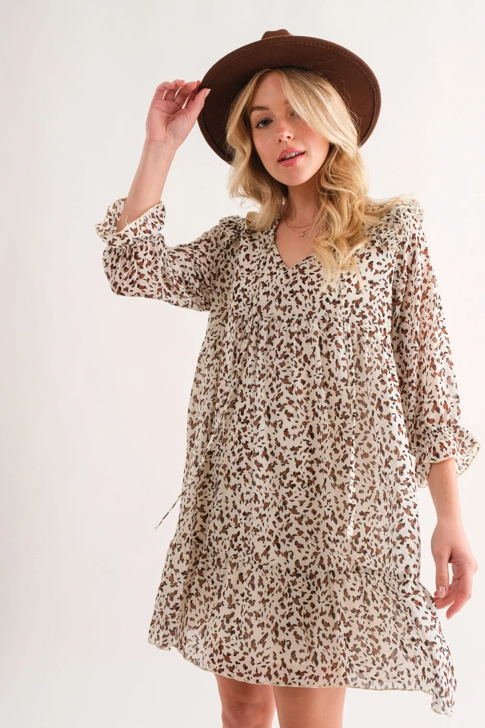And The Why Leopard Ruffle Hem Woven Mini Dress sold by Charming Charlie product image thumbnail 4