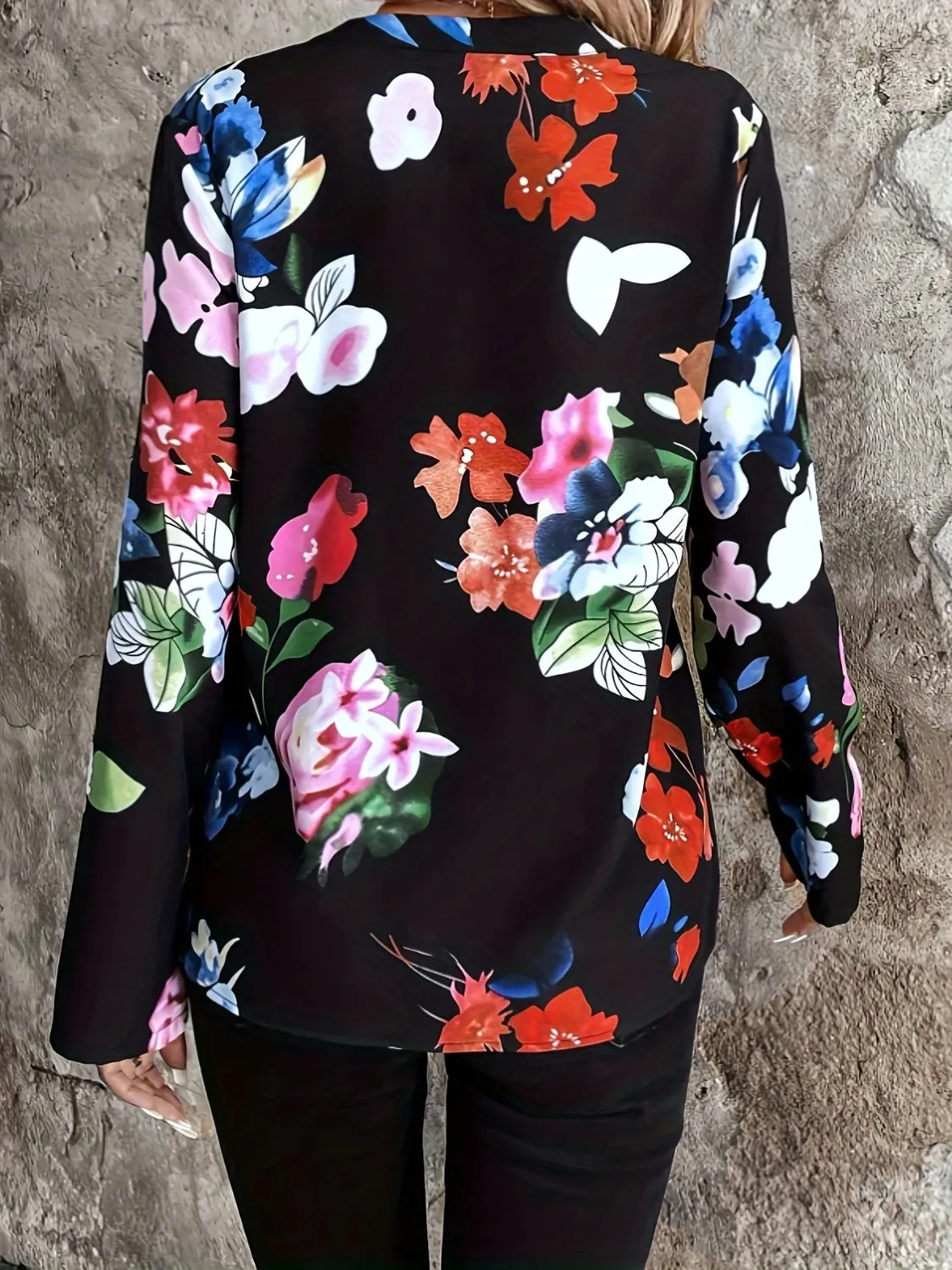 Printed Notched Long Sleeve Blouse sold by Charming Charlie product image thumbnail 2