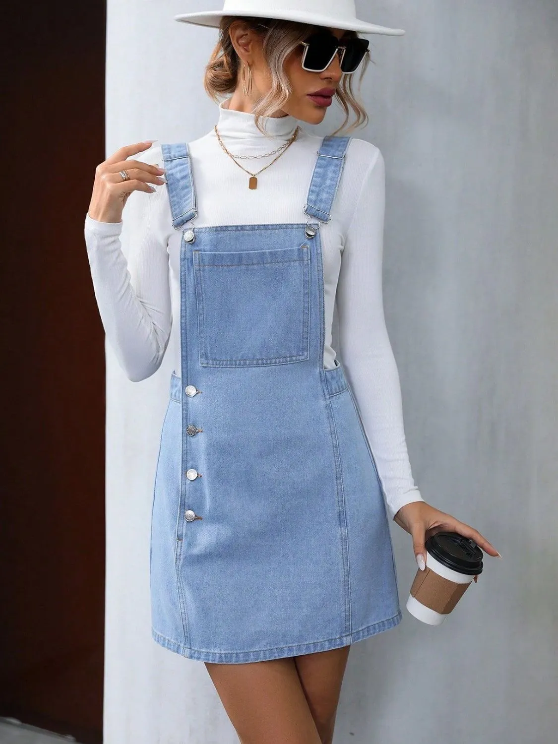 Wide Strap Denim Overall Dress sold by Charming Charlie product image thumbnail 4