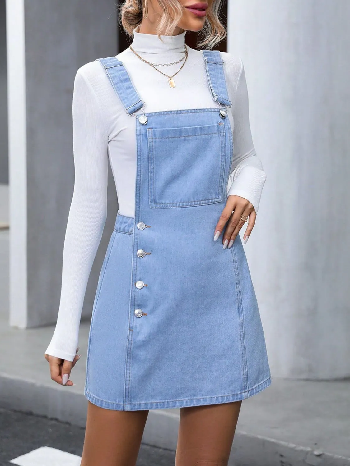 Wide Strap Denim Overall Dress sold by Charming Charlie product image thumbnail 3