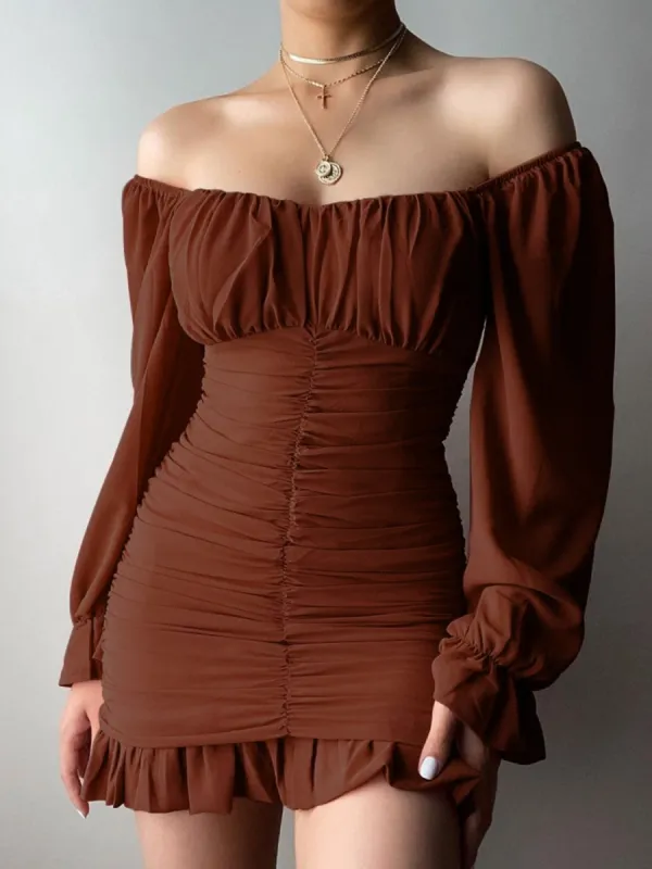 Ruffled Ruched Flounce Sleeve Mini Dress sold by Charming Charlie