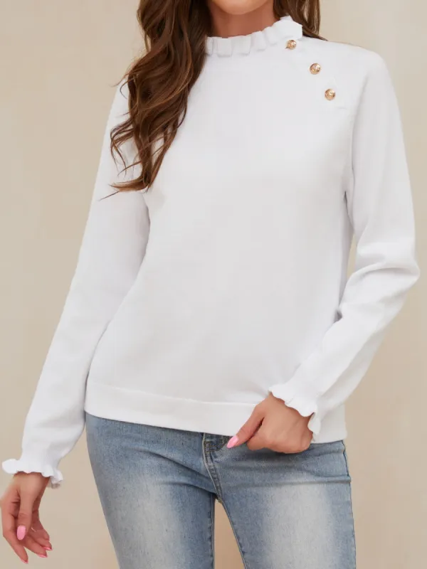 Decorative Button Turtleneck Long Sleeve T-Shirt sold by Charming Charlie