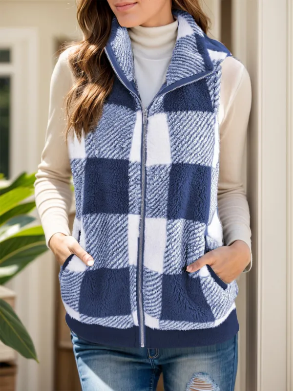 Full Size Pocketed Plaid Vest Coat sold by Charming Charlie
