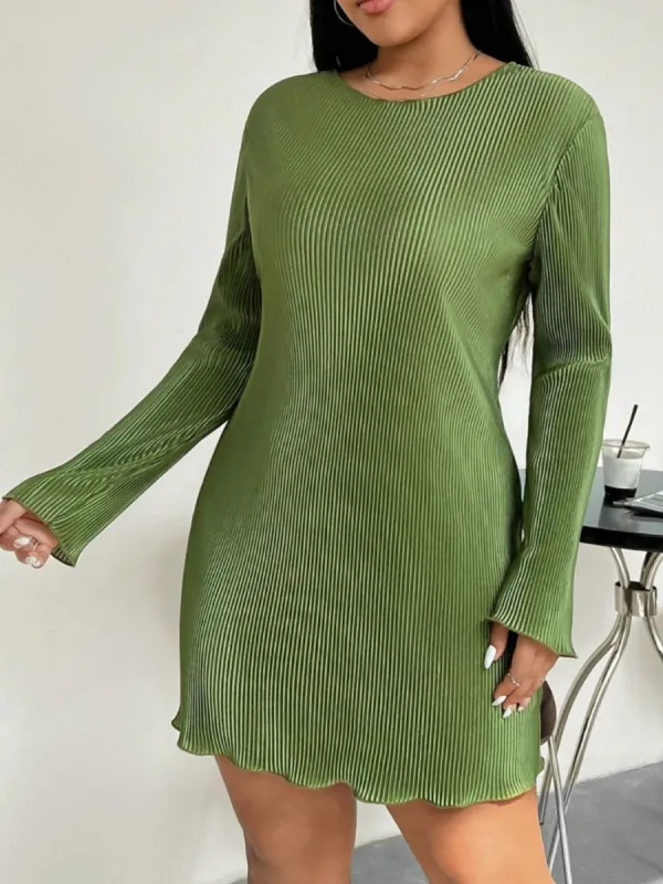 Honey Plus Size Lettuce Hem Round Neck Long Sleeve Dress sold by Charming Charlie