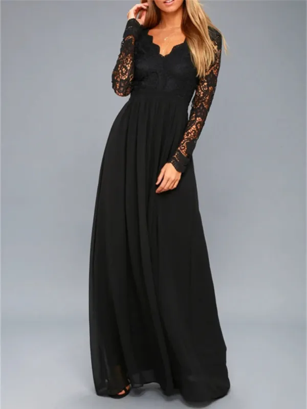 Lace Detail Backless Long Sleeve Maxi Dress sold by Charming Charlie