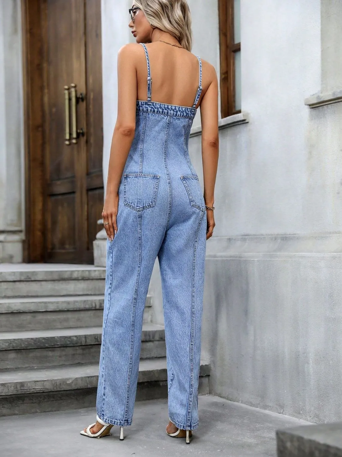 Spaghetti Strap Denim Overalls with Pockets sold by Charming Charlie product image thumbnail 2