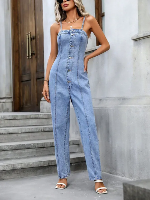 Spaghetti Strap Denim Overalls with Pockets sold by Charming Charlie