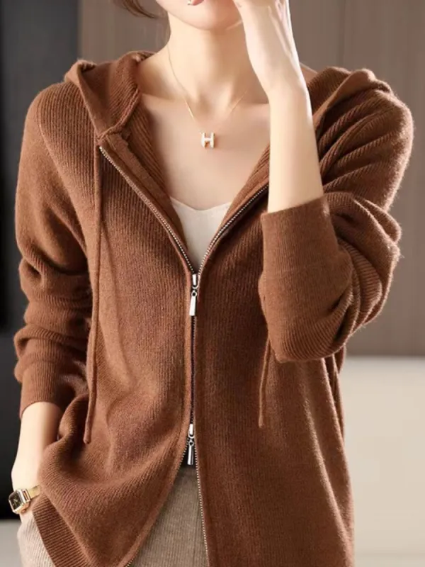 Drawstring Zip Up Long Sleeve Hooded Sweater made by Charming Charlie