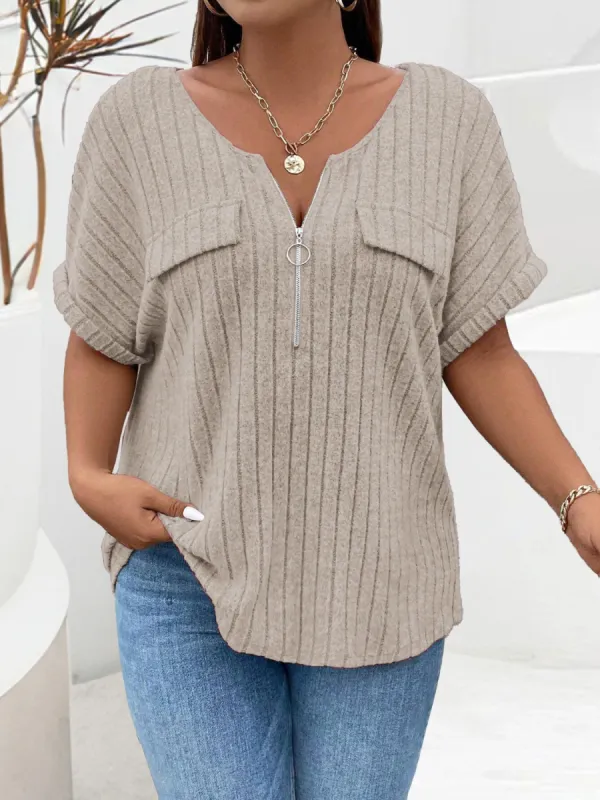 Plus Size Half Zip Short Sleeve T-Shirt sold by Charming Charlie