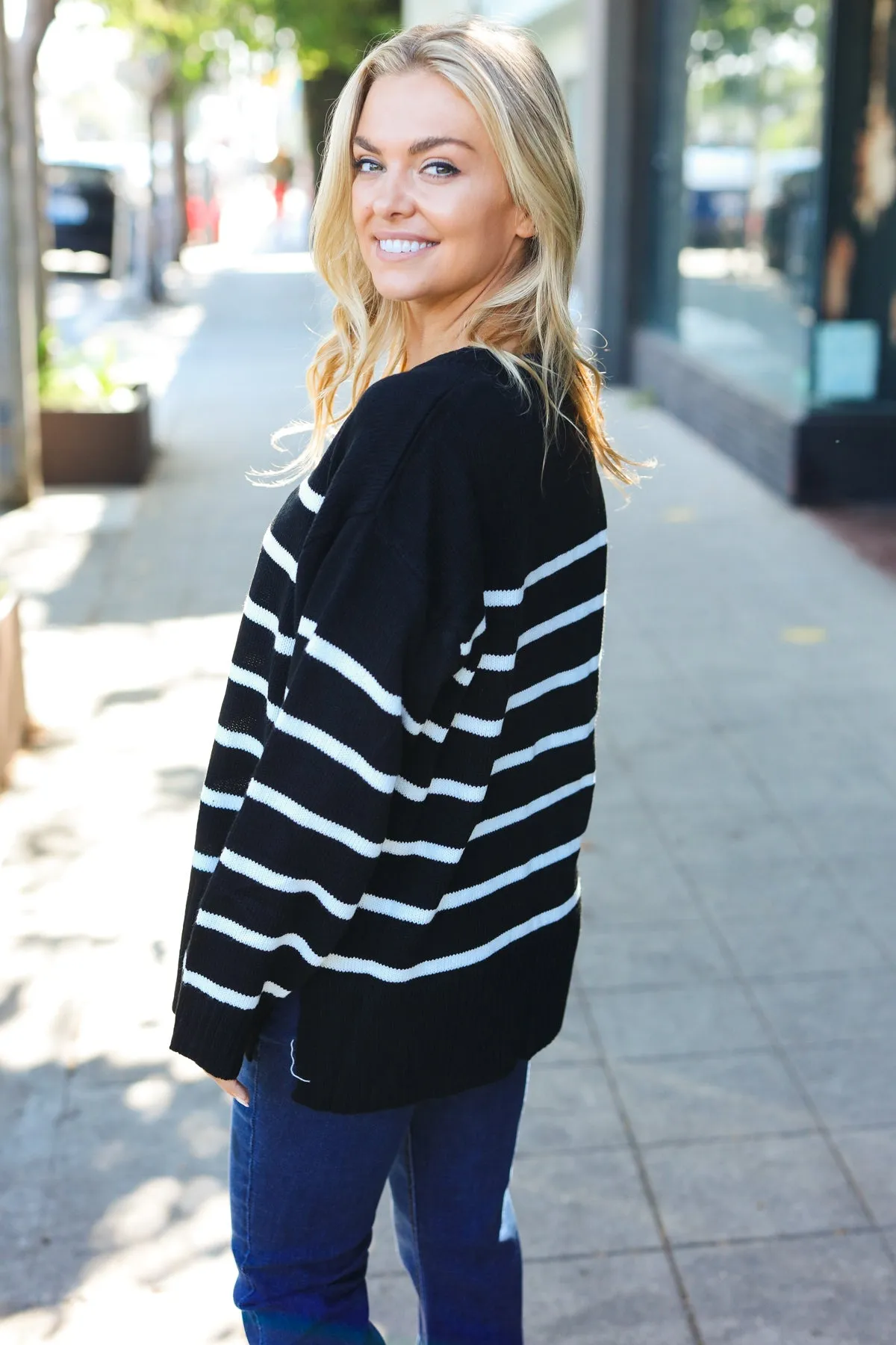 Stand Out Black Striped Oversized Knit Sweater sold by Charming Charlie product image thumbnail 3
