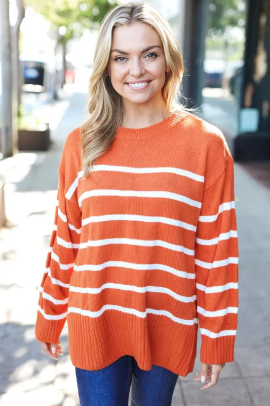 Stand Out Rust Striped Oversized Knit Sweater sold by Charming Charlie