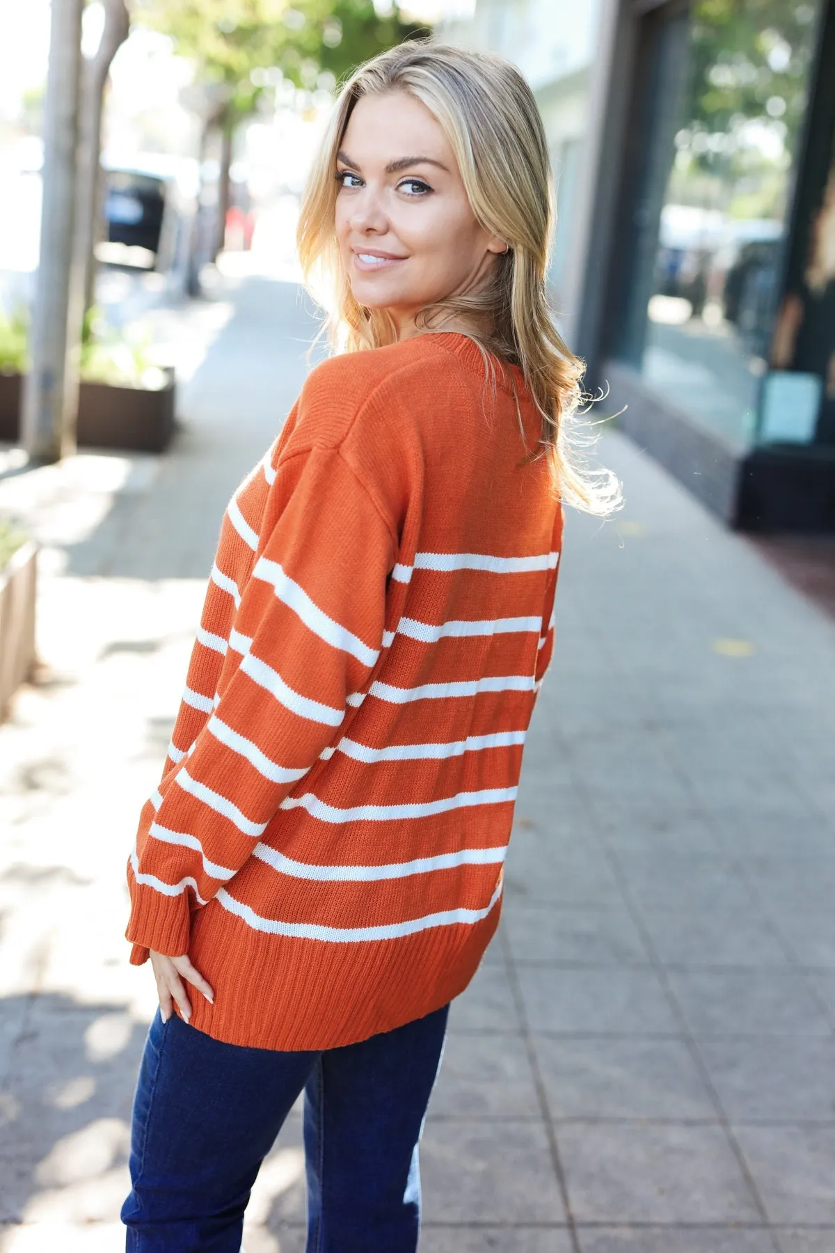 Stand Out Rust Striped Oversized Knit Sweater sold by Charming Charlie product image thumbnail 2