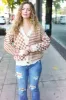 Cozy Days Taupe Checkered & Striped Button Down Cardigan sold by Charming Charlie