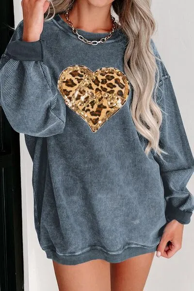Heart Leopard Sequin Round Neck Sweatshirt sold by Charming Charlie product image thumbnail 2