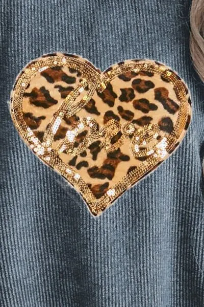 Heart Leopard Sequin Round Neck Sweatshirt sold by Charming Charlie product image thumbnail 3
