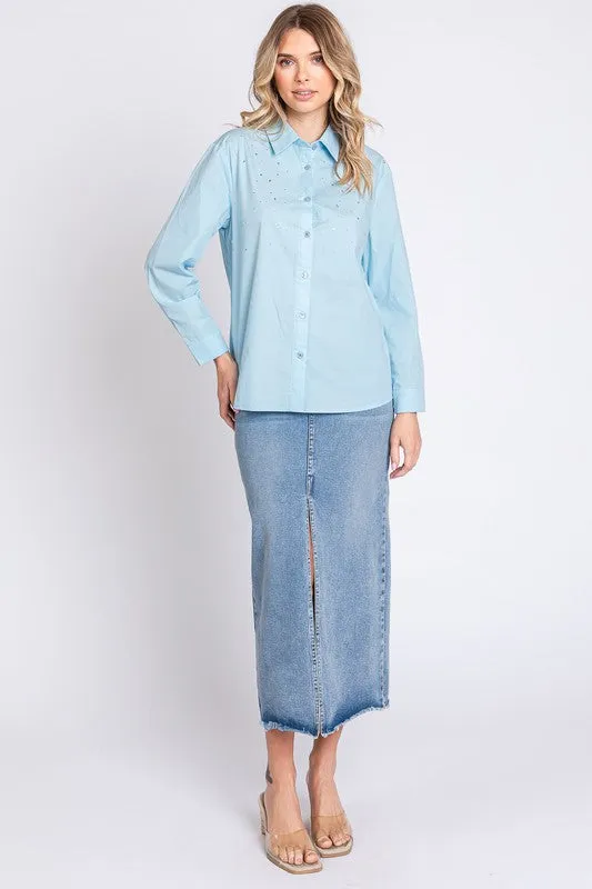 Plus Rhinestone Button Up Shirt sold by Charming Charlie product image thumbnail 4