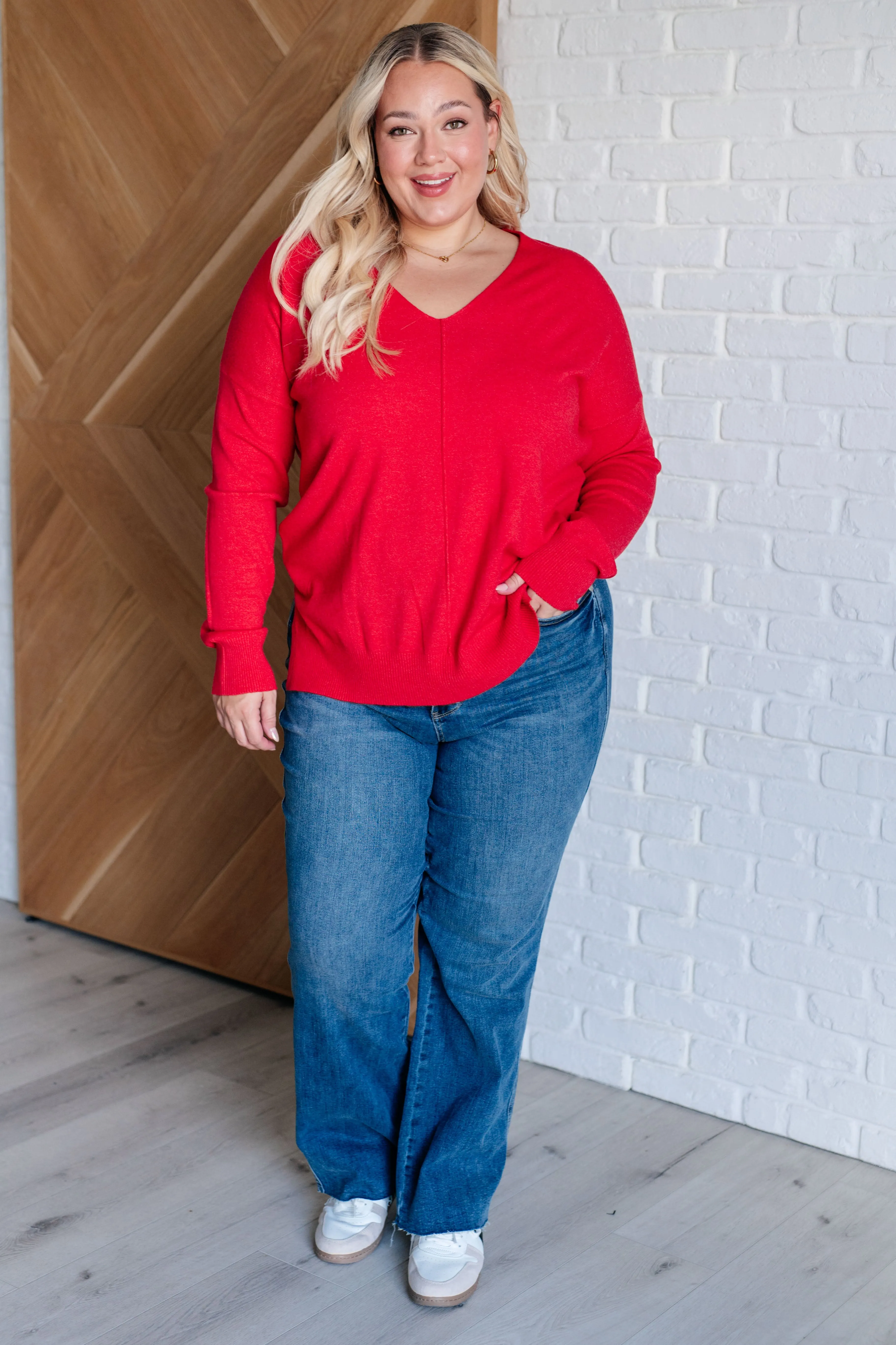 V-Neck Front Seam Sweater in Heather Red sold by Charming Charlie
