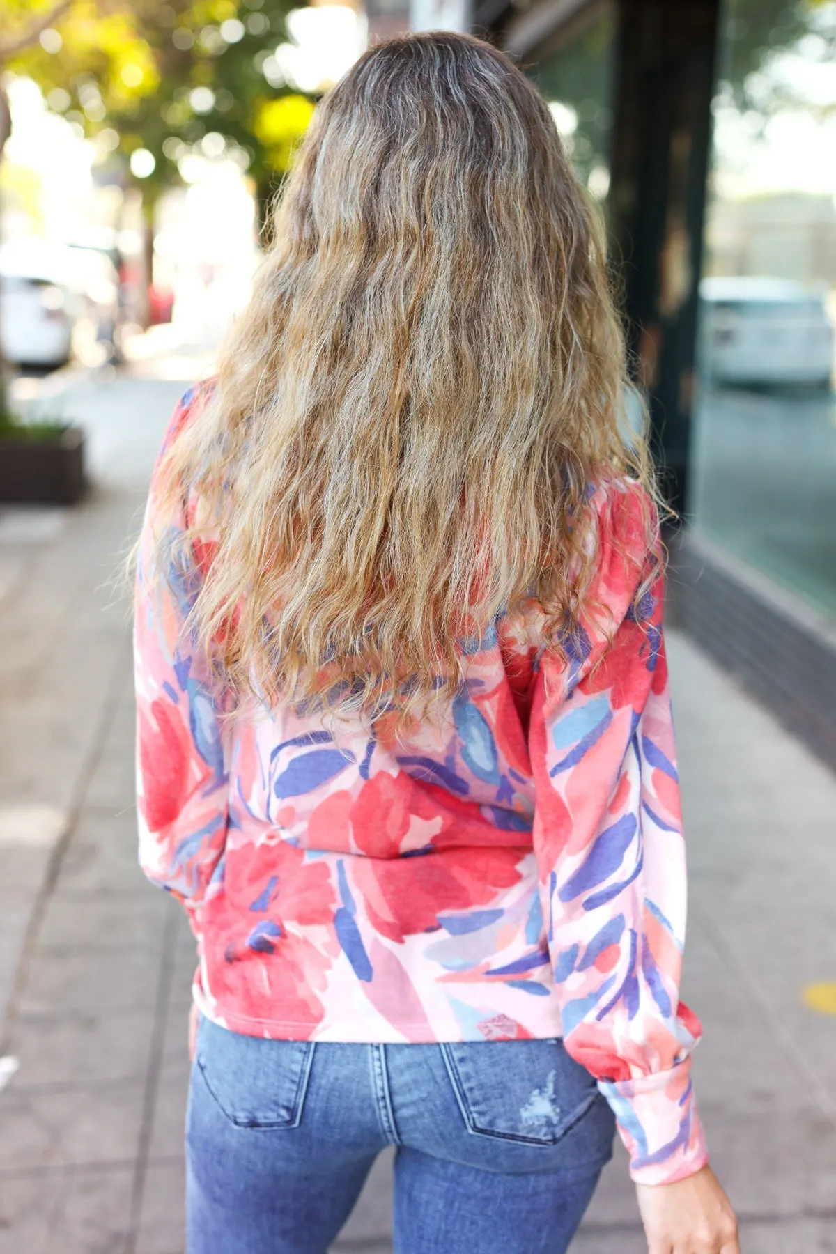 On My Heart Blush Floral Brushed Hacci Sweater Top sold by Charming Charlie product image thumbnail 2