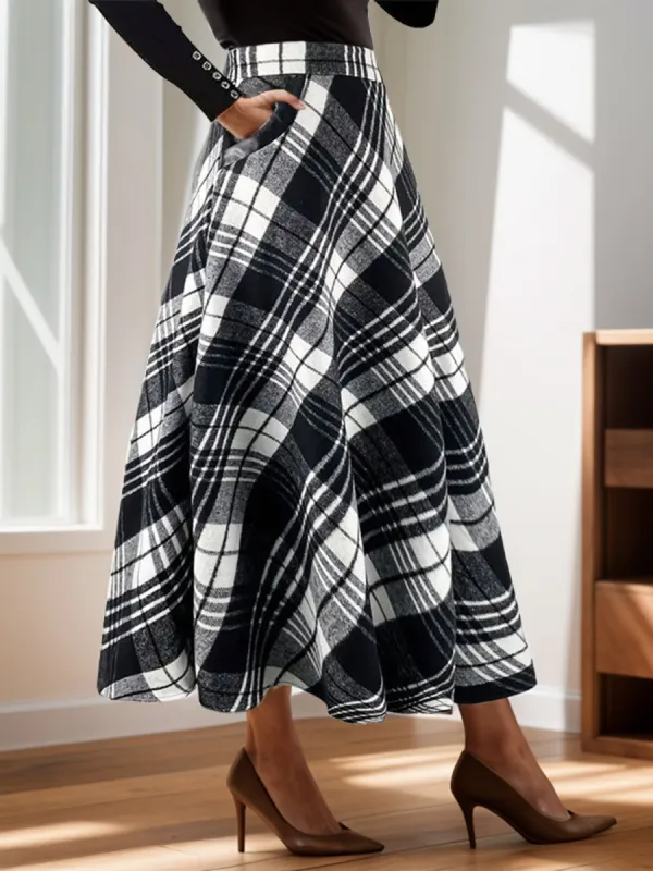 Plaid Midi Skirt with Pocketed sold by Charming Charlie
