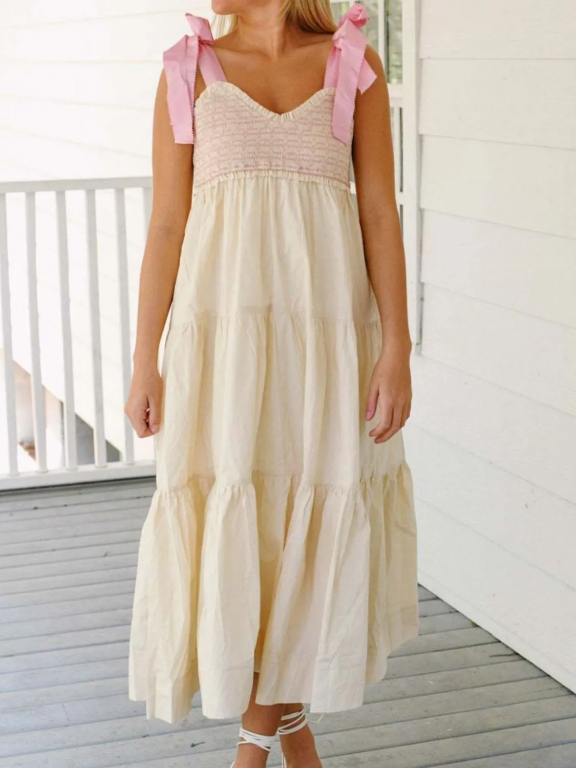 Tiered Tie Shoulder Midi Cami Dress sold by Charming Charlie product image thumbnail 4