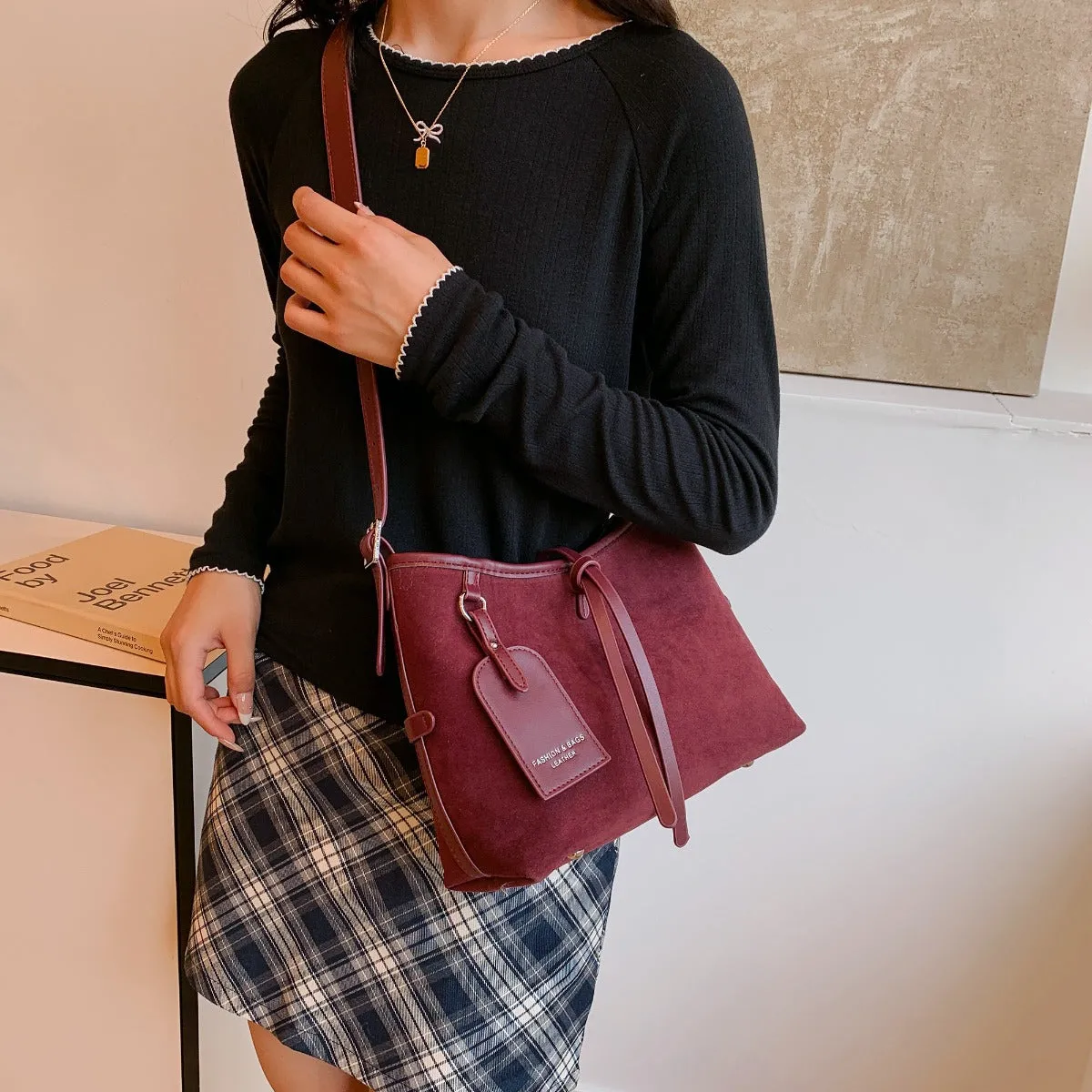 Suede Shoulder Bag and PU Leather Clutch 2 Piece Set sold by Charming Charlie product image thumbnail 5