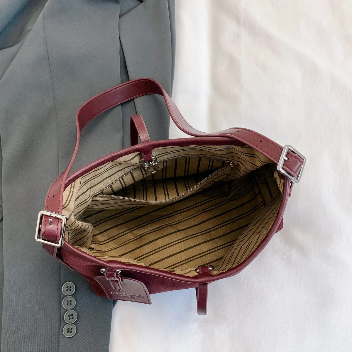 Suede Shoulder Bag and PU Leather Clutch 2 Piece Set sold by Charming Charlie product image thumbnail 3