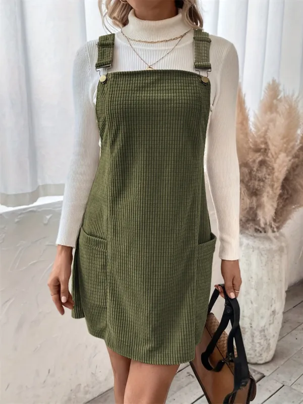 Pocketed Wide Strap Overall Dress sold by Charming Charlie