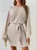 Round Neck Tie Waist Long Sleeve Mini Dress sold by Charming Charlie