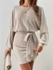 Round Neck Tie Waist Long Sleeve Mini Dress sold by Charming Charlie