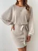 Round Neck Tie Waist Long Sleeve Mini Dress sold by Charming Charlie