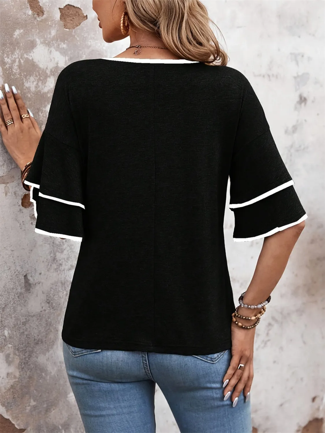 Contrast Trim V-Neck Half Sleeve Blouse sold by Charming Charlie product image thumbnail 2