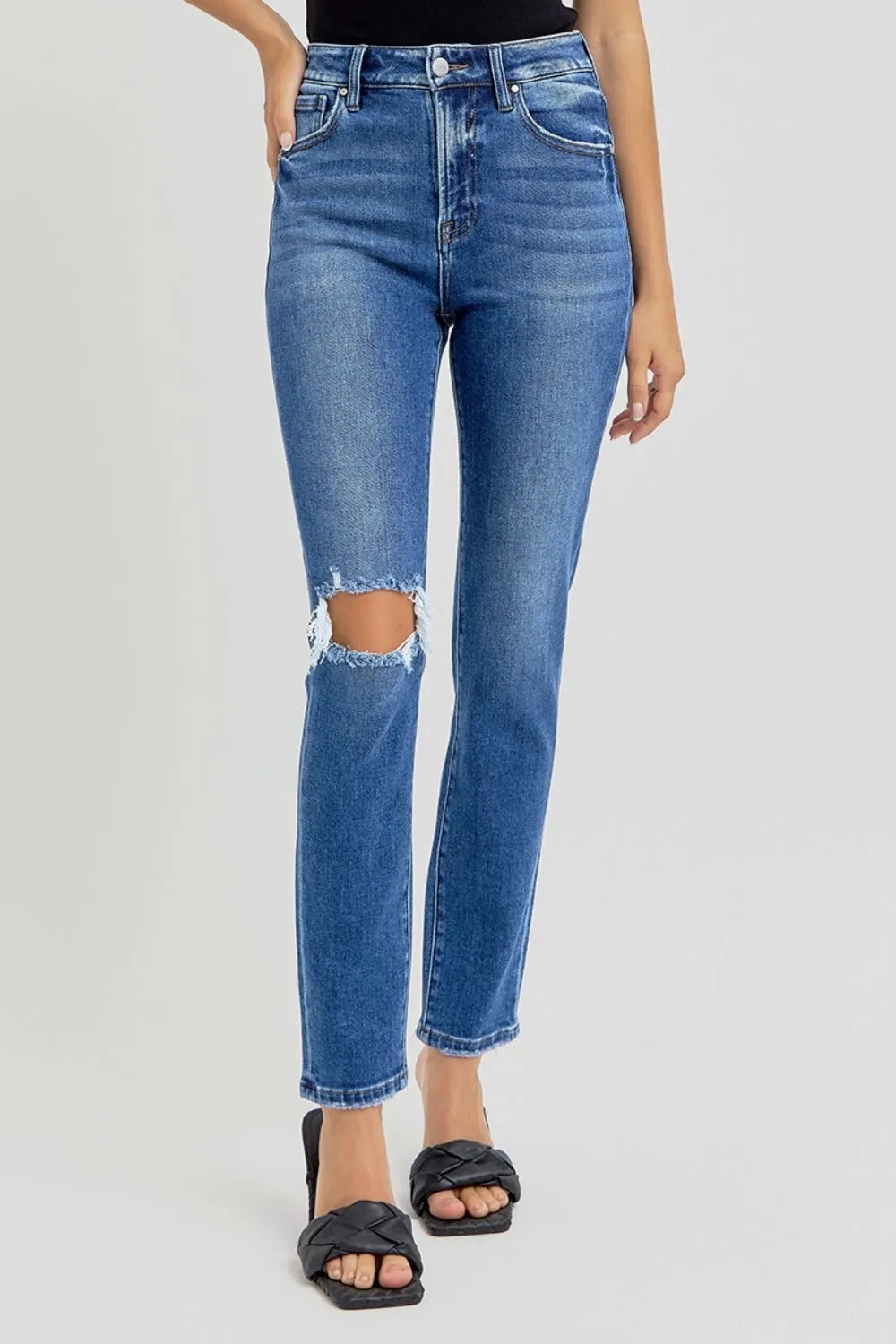 RISEN Full Size High Rise Ankle Skinny Knee Distressed Jeans sold by Charming Charlie
