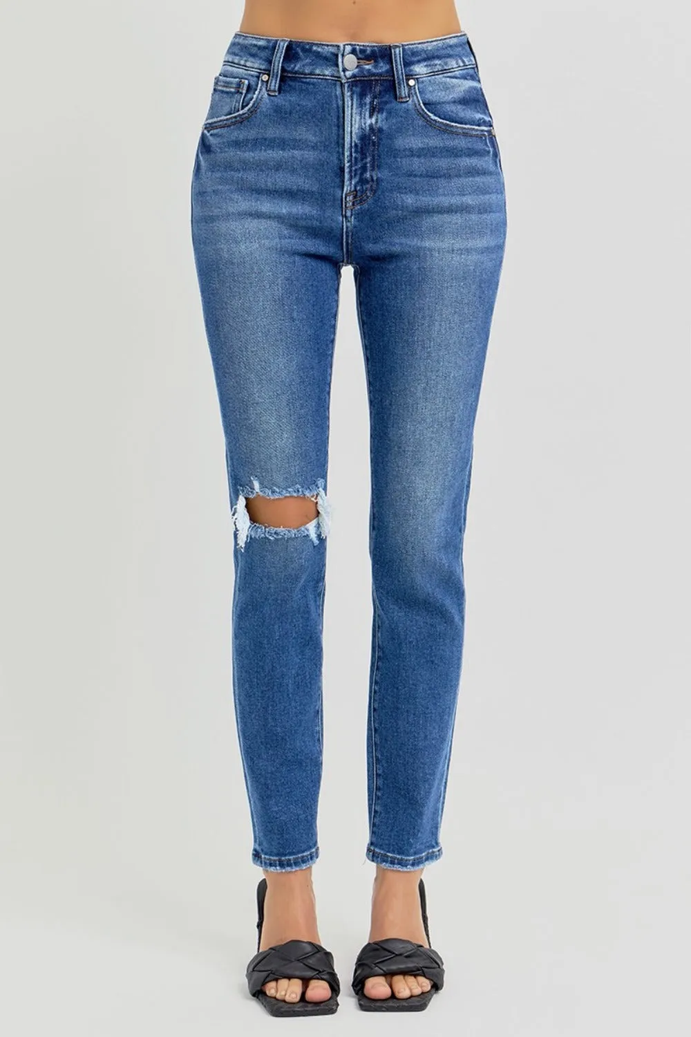 RISEN Full Size High Rise Ankle Skinny Knee Distressed Jeans sold by Charming Charlie product image thumbnail 5