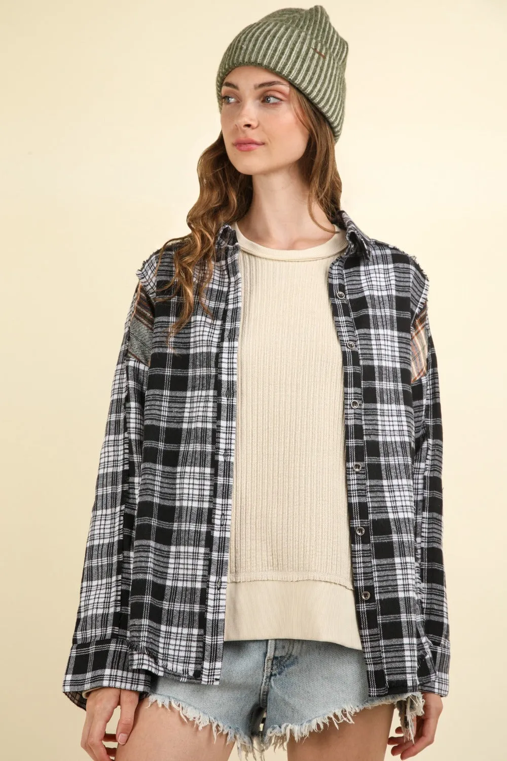 VERY J Contrast Plaid Raw Detail Shirt sold by Charming Charlie product image thumbnail 4